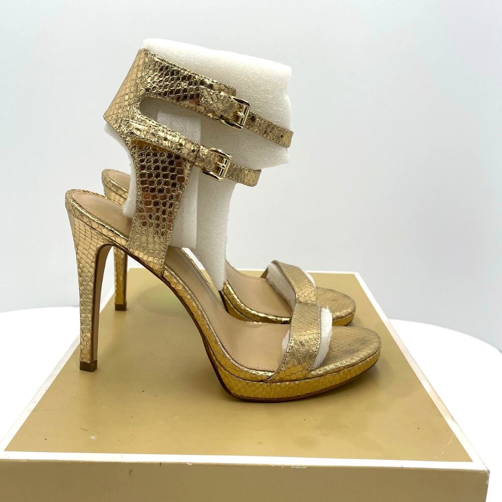 Michael Kors Womens Ashby Metallic Leather Gold Stiletto Sandals Size 8.5